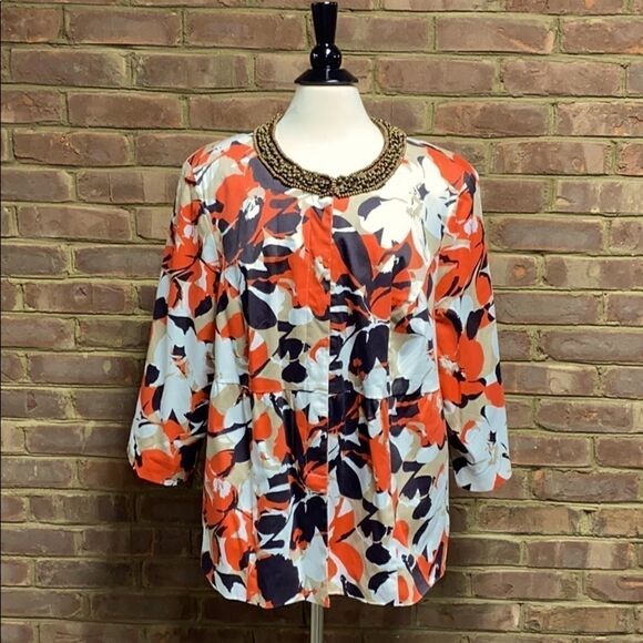 Lane Bryant Beaded Neck Floral 3/4 Sleeve Jacket - Picture 2 of 7